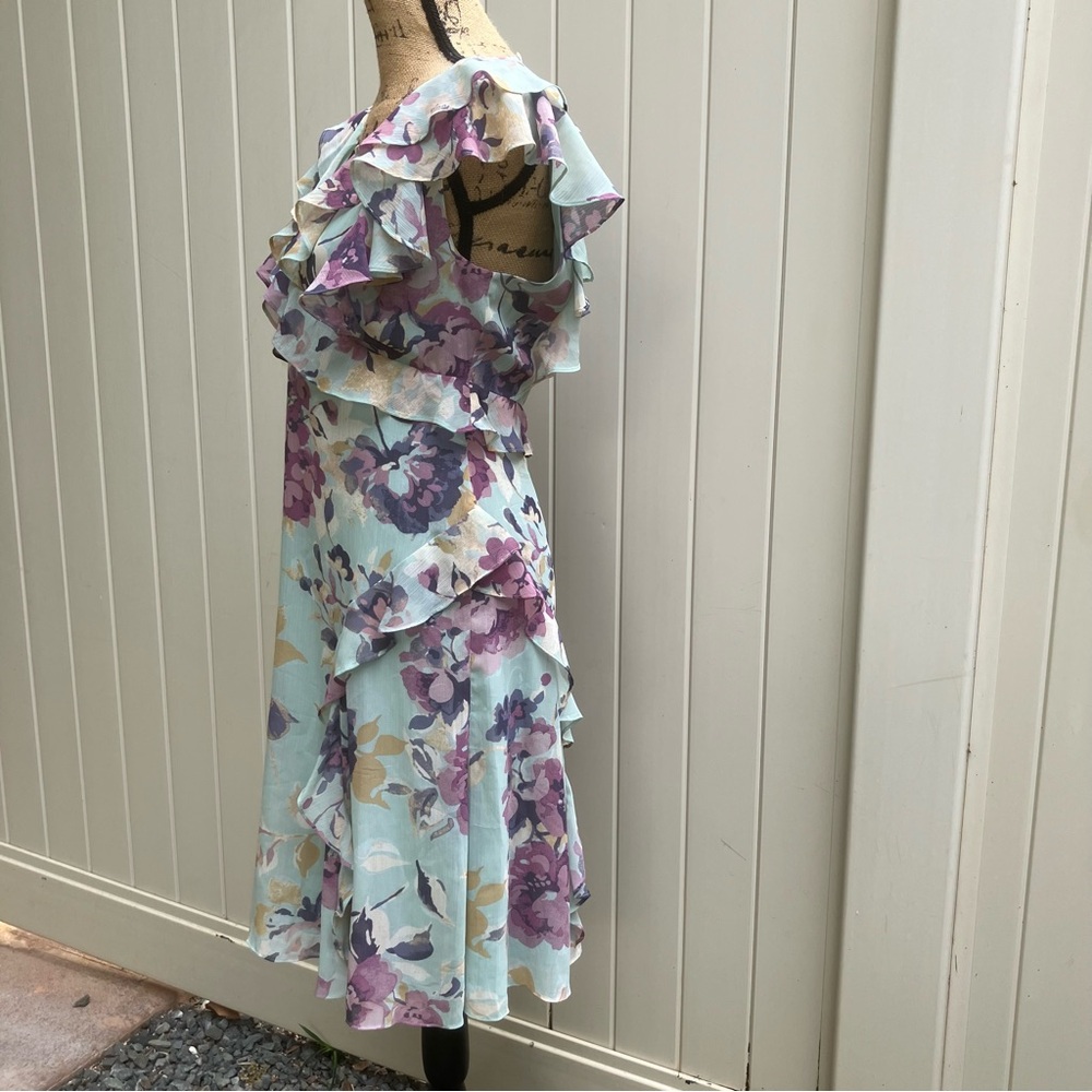 Lauren Ralph Lauren Georgette dress midi green/lavender 4 wedding guest - Picture 4 of 9